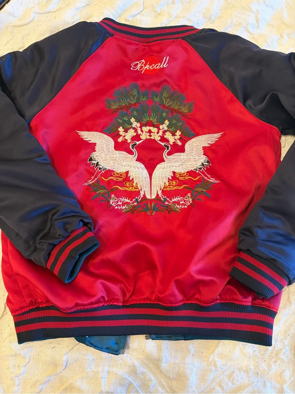 Unisex Reversible Sukajan / Satin Bomber Jacket.- Teal and Cream /Red and Navy